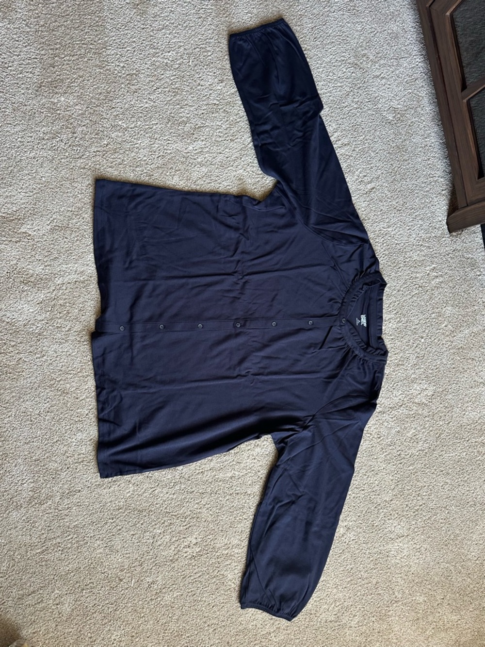 Lands' End Navy Button-Front Long Sleeve Tee